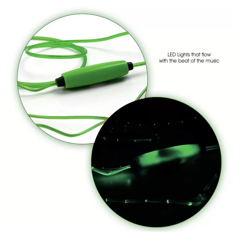 Light-Up Wired Earphones – Green In-Ear with Built-In Mic