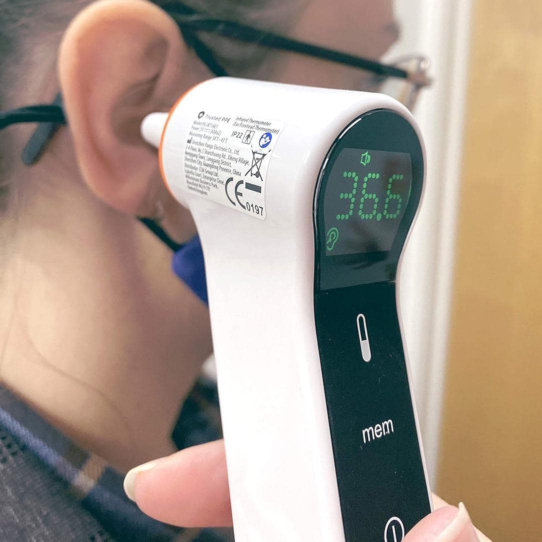 Trusted PPE Fast Read Digital Thermometer - No-Touch Forehead & Ear (Adults, Kids) - Memory Mode and Instant Reading, Medical Grade Quality