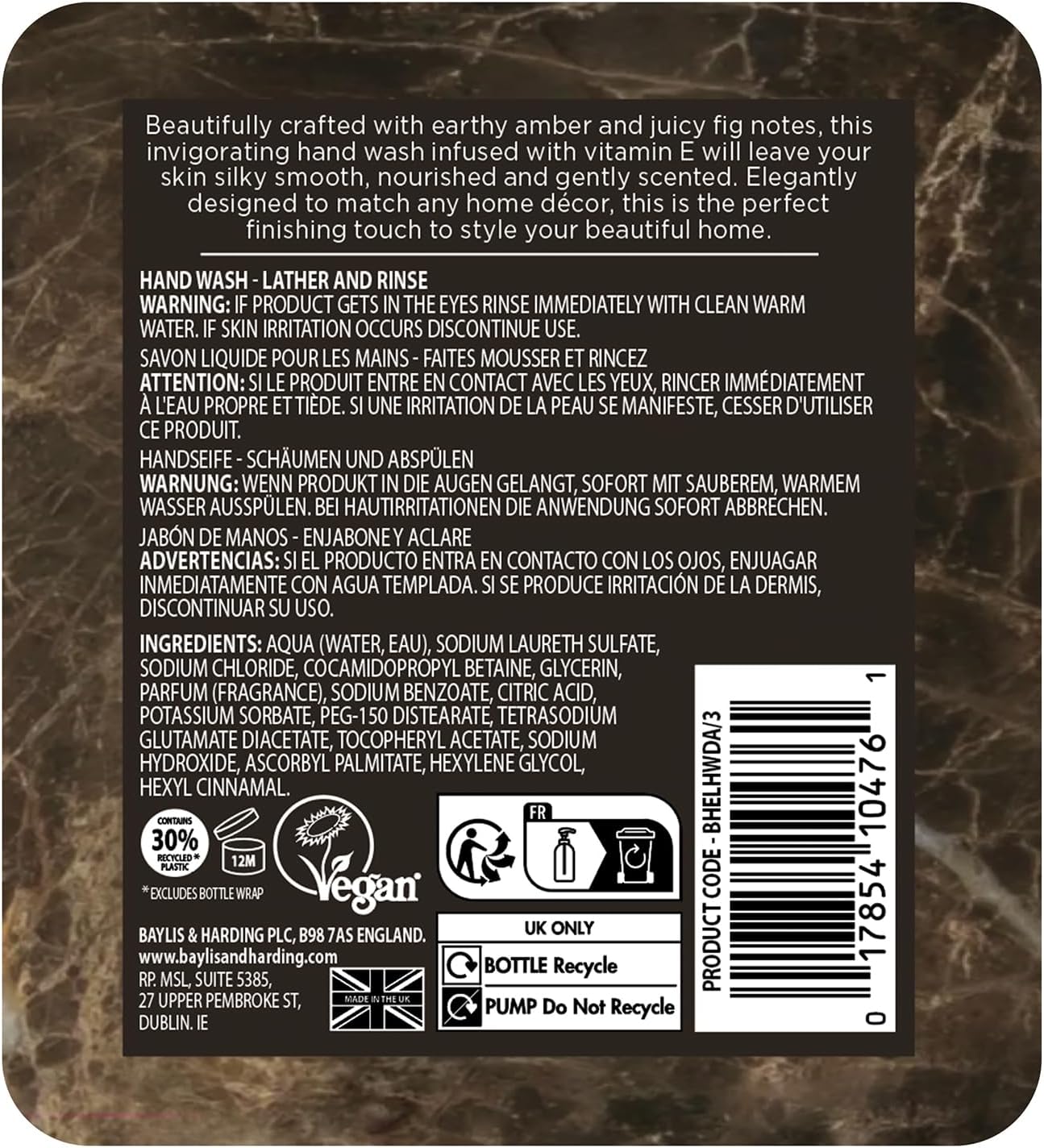 Dark Amber & Fig Hand Wash – 500ml Gentle & Vegan Friendly