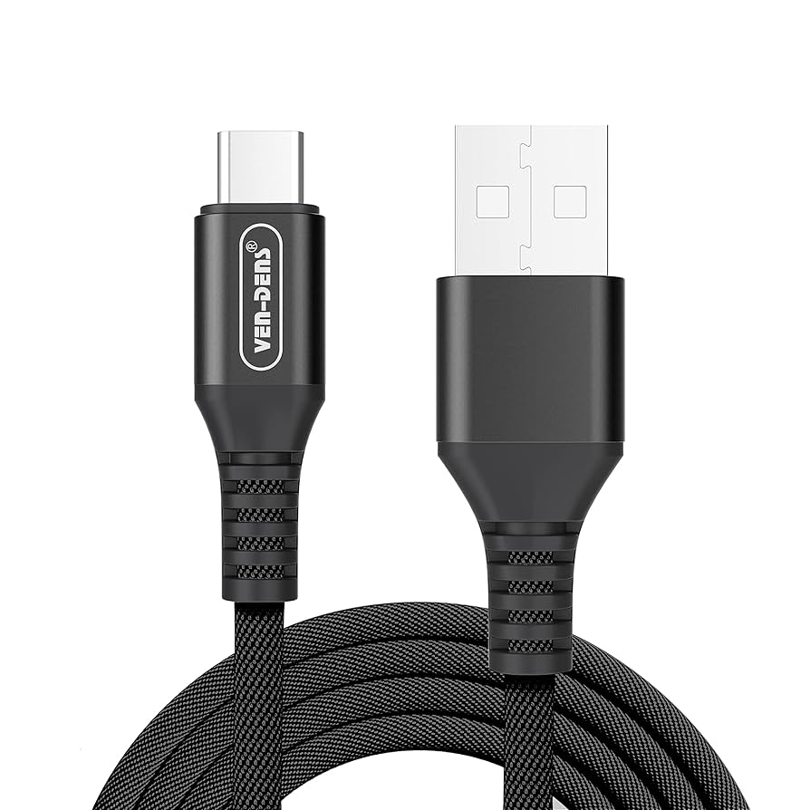 Black Fast-Charge Cables – USB-C, Lightning & Type-C, 1-Year Warranty