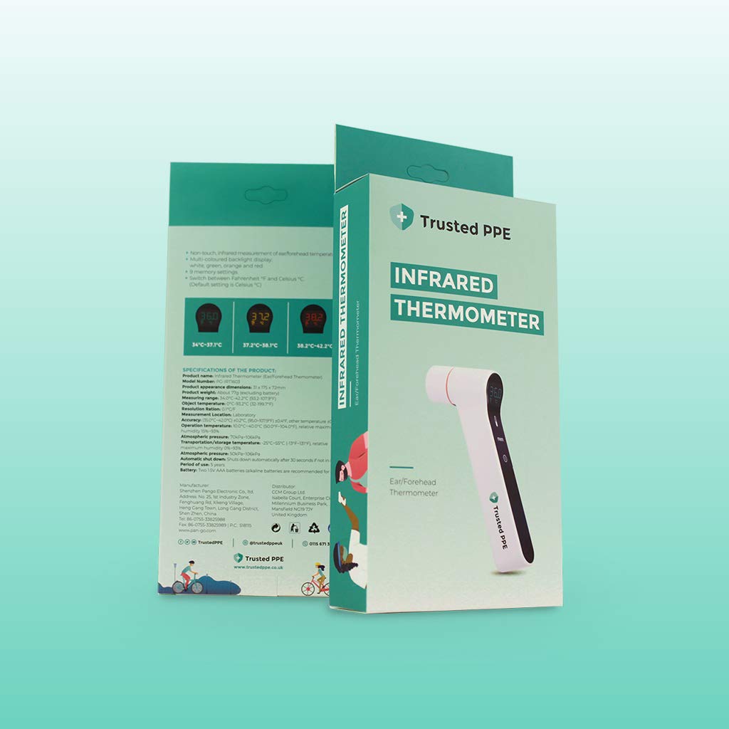 Trusted PPE Fast Read Digital Thermometer - No-Touch Forehead & Ear (Adults, Kids) - Memory Mode and Instant Reading, Medical Grade Quality