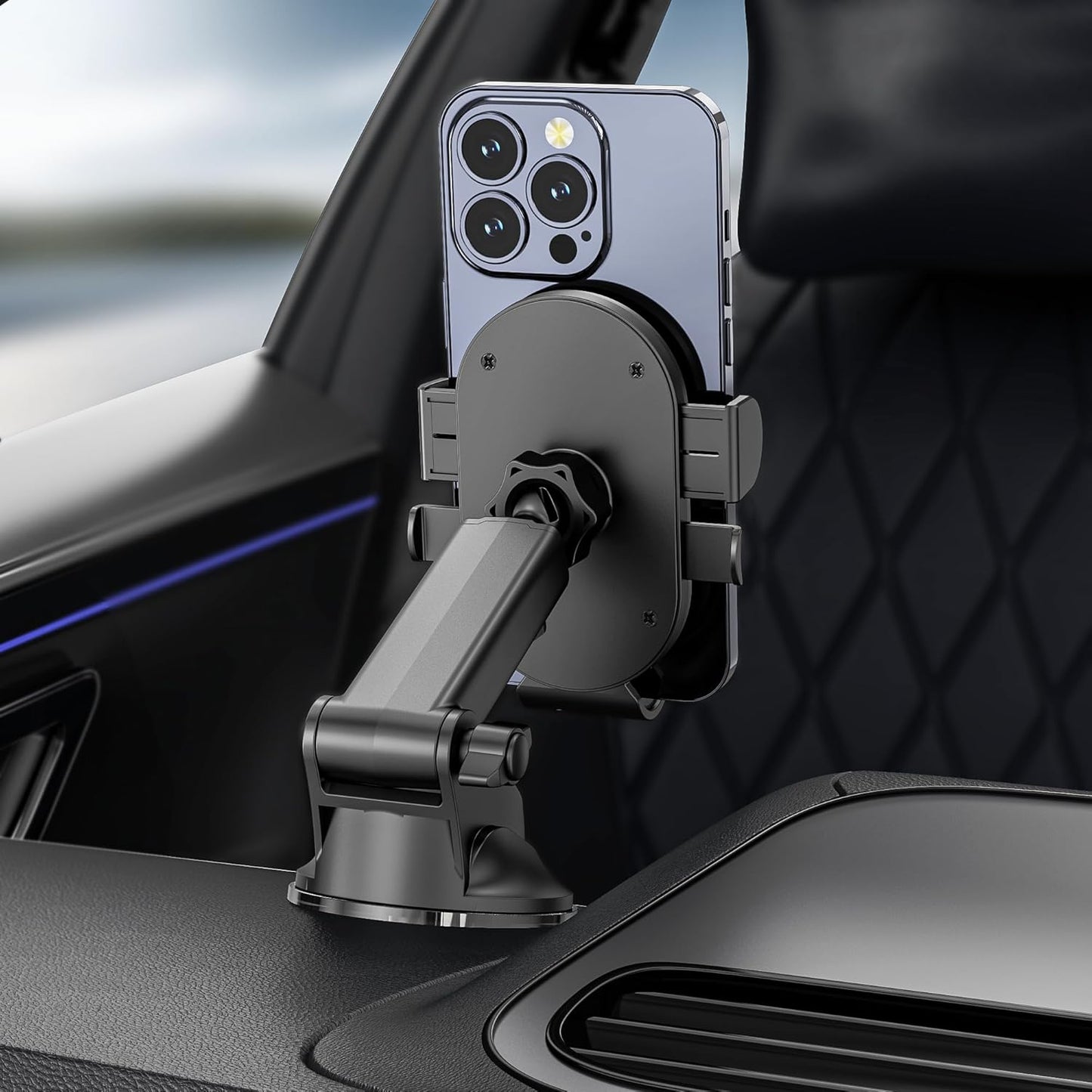 Magnetic Vent Car Phone Holder – 360° Rotation, Cable Clip, Compact Design
