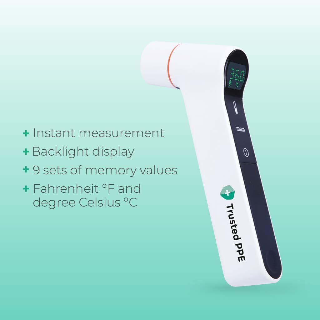 Trusted PPE Fast Read Digital Thermometer - No-Touch Forehead & Ear (Adults, Kids) - Memory Mode and Instant Reading, Medical Grade Quality