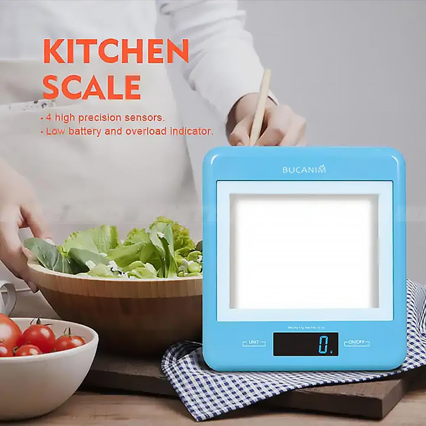 5kg Digital Kitchen Scale – Tempered Glass, LED Display, Stand-Up Design