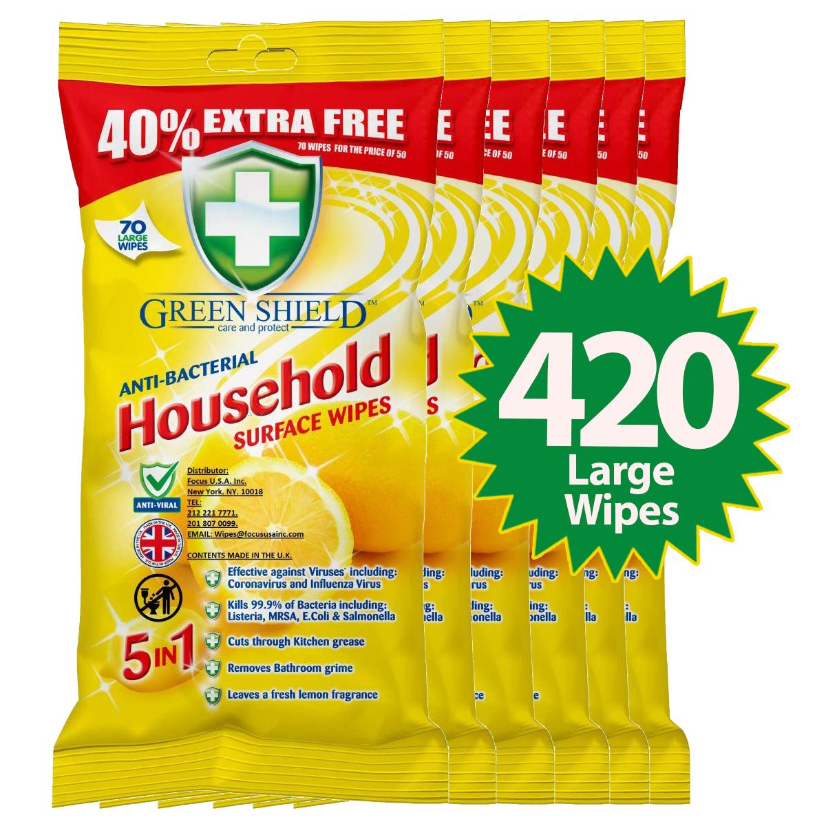 Anti-Bacterial Household Surface Wipes – 70 Pack, Grease & Stain Removal