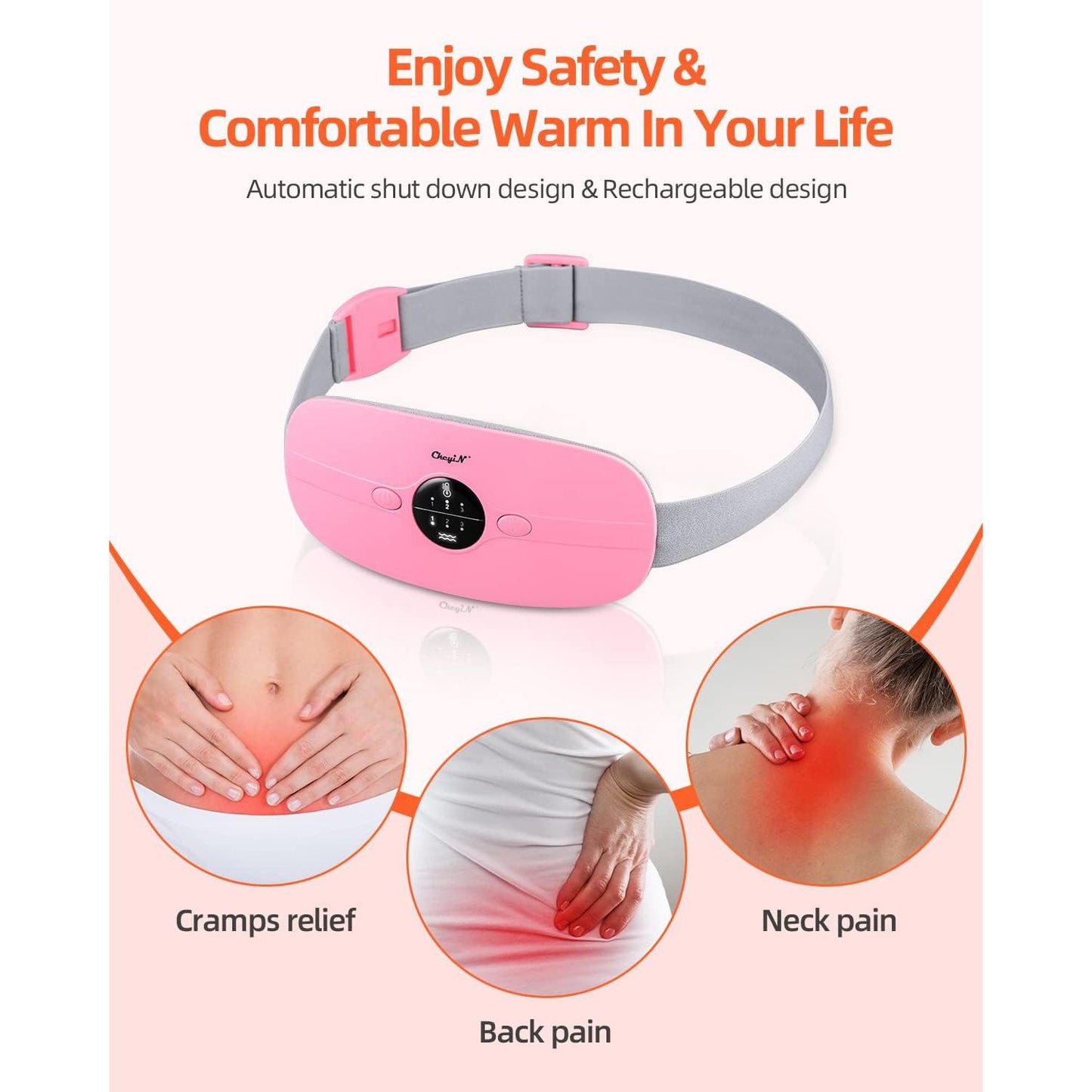 Ckeyin Portable Menstrual Heating & Massaging Belt, 3 Heat Levels, 3 Vibration Massage Modes, Fast Heating Wrap for Cramps - Best Gift for Her, Electric Waist Pad