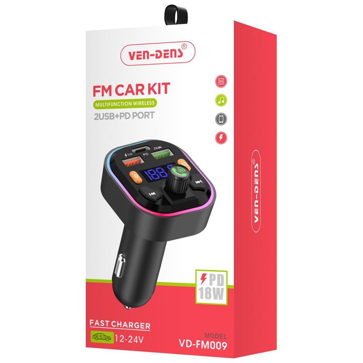 Bluetooth 5.0 FM Car Adaptor – Fast USB Charging, Hands-Free Calls, RGB Lights