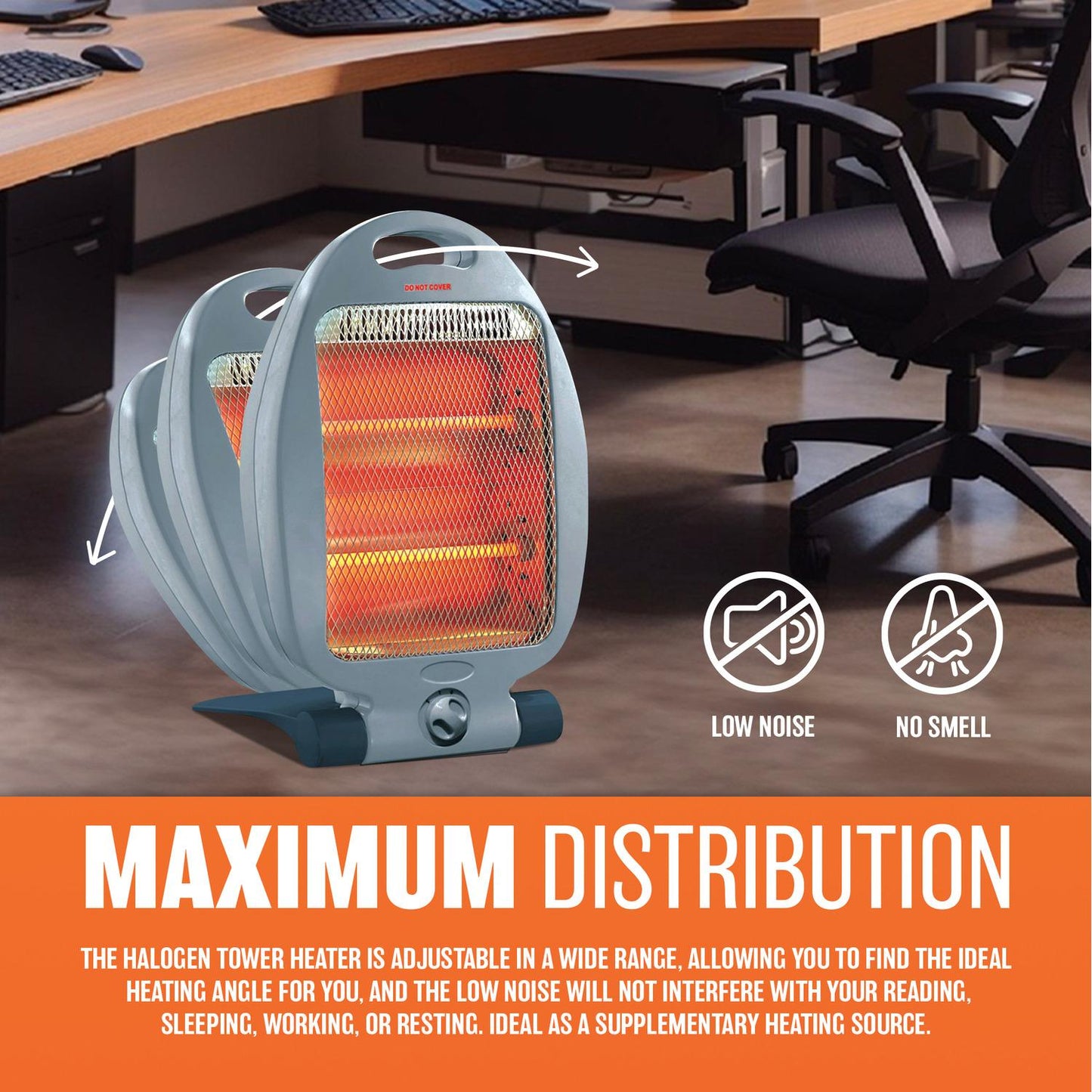 800W Quartz Infrared Heater – 2 Heat Settings, Portable Design