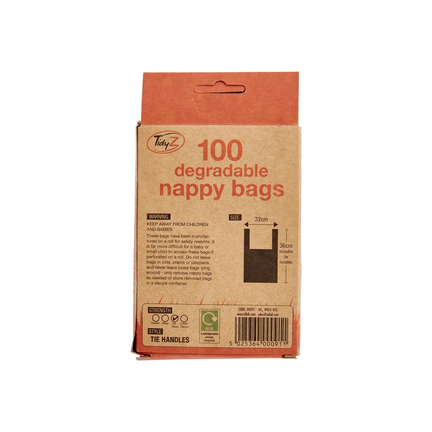 100pc Degradable Nappy Bags – Pack of 4 x 25 (Tie Handle, Leak-Proof)