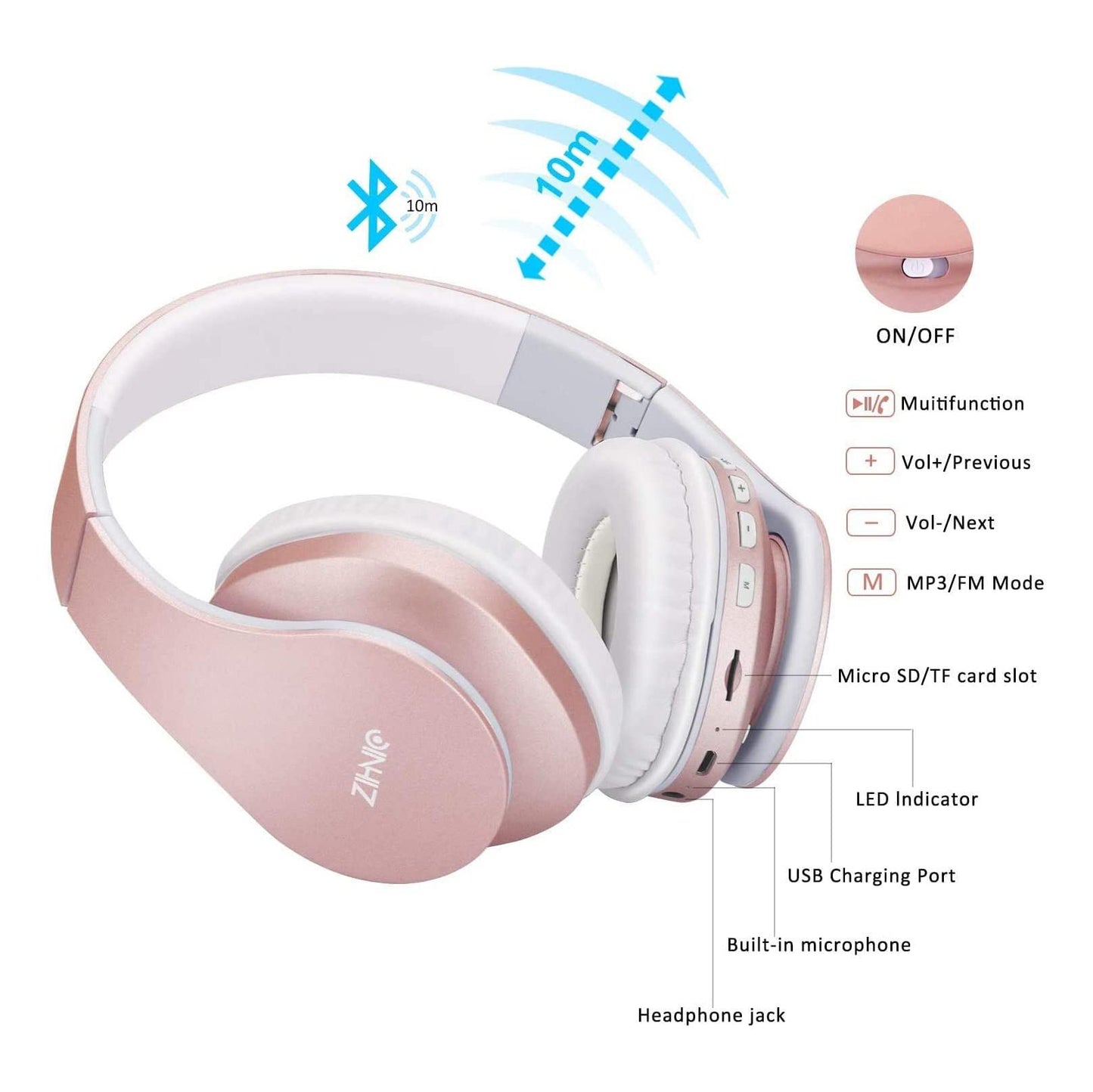 Foldable Bluetooth Headphones – Wireless & Wired, 15-Hour Playtime