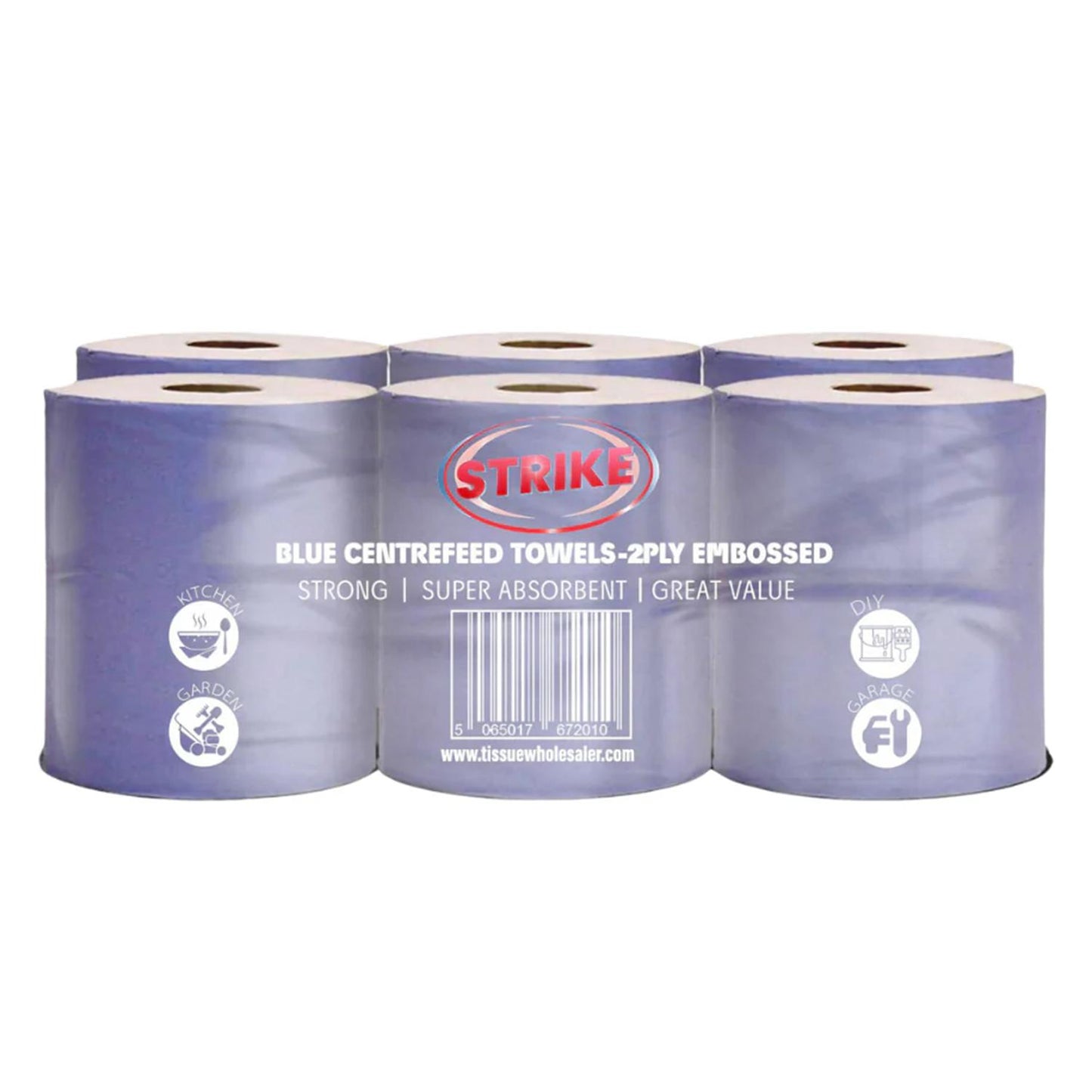 Strike Paper Hand Towels 2-ply Centrefeed Blue Roll Recycled 6 Rolls