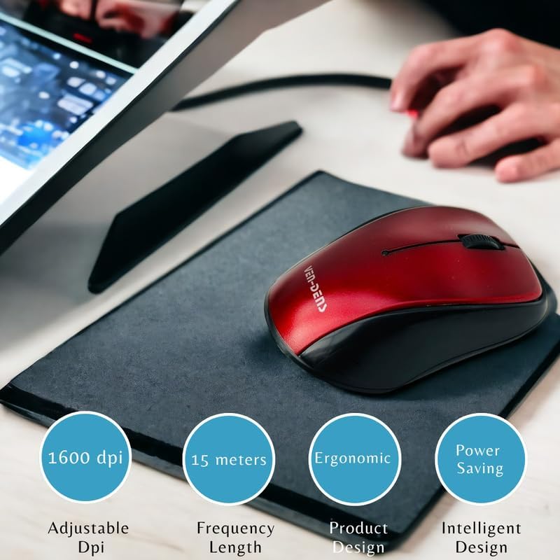 Wireless Optical Mouse – 1600 DPI, 2.4 GHz Nano Receiver