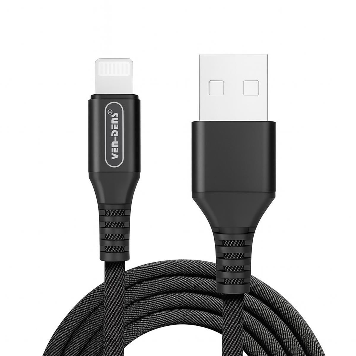 Black Fast-Charge Cables – USB-C, Lightning & Type-C, 1-Year Warranty