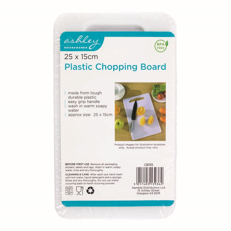 Ashley White Plastic Chopping Board, 25x15cm, Kitchen Cutting Board, Non-slip Surface, Food Prep Tool