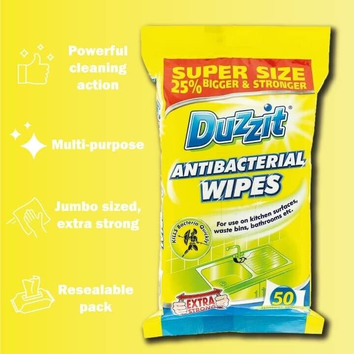 Jumbo Antibacterial Cleaning Wipes – 50 Extra-Strong Sheets