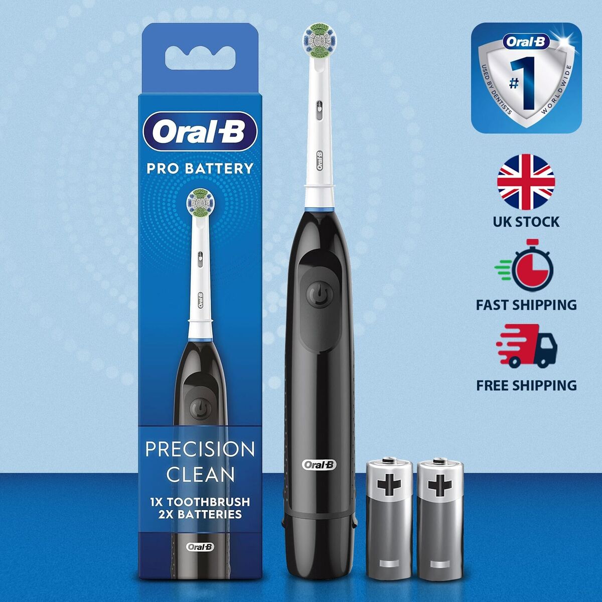 Pro Precision Clean Battery Toothbrush – Plaque Remover Head + 2 Batteries