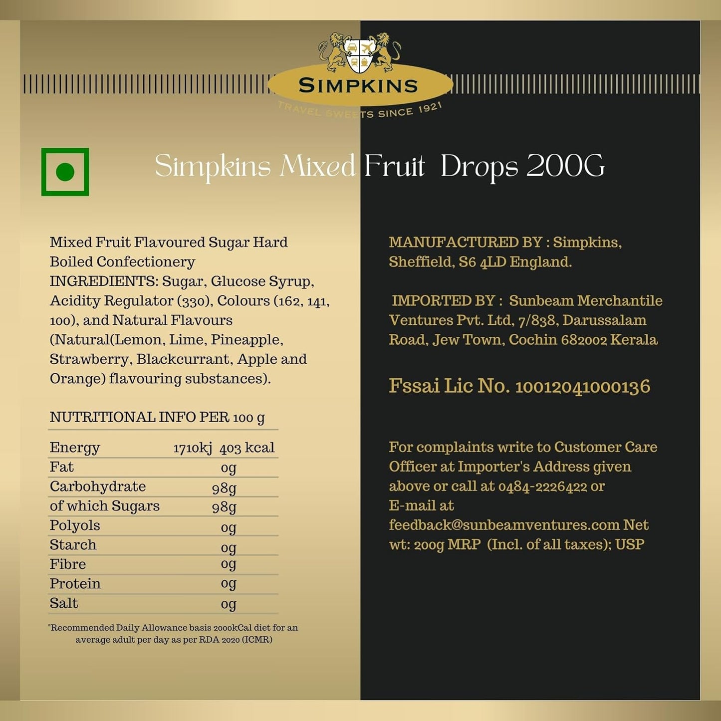 Fruit Drops Travel Sweets – 200g Vegan & Gluten-Free