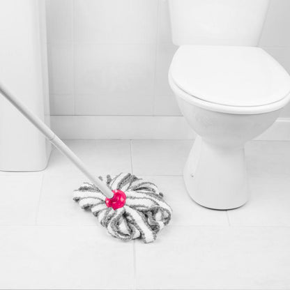 Kleeneze 4-Piece Cleaning Set with Flat Mop, Microfibre Duster, Mop Head and Interchangeable Handle - Grey/Pink