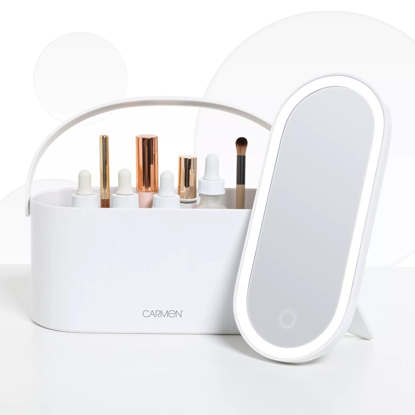 Portable LED Cosmetic Storage Case – Mirror, Dimming, USB Rechargeable