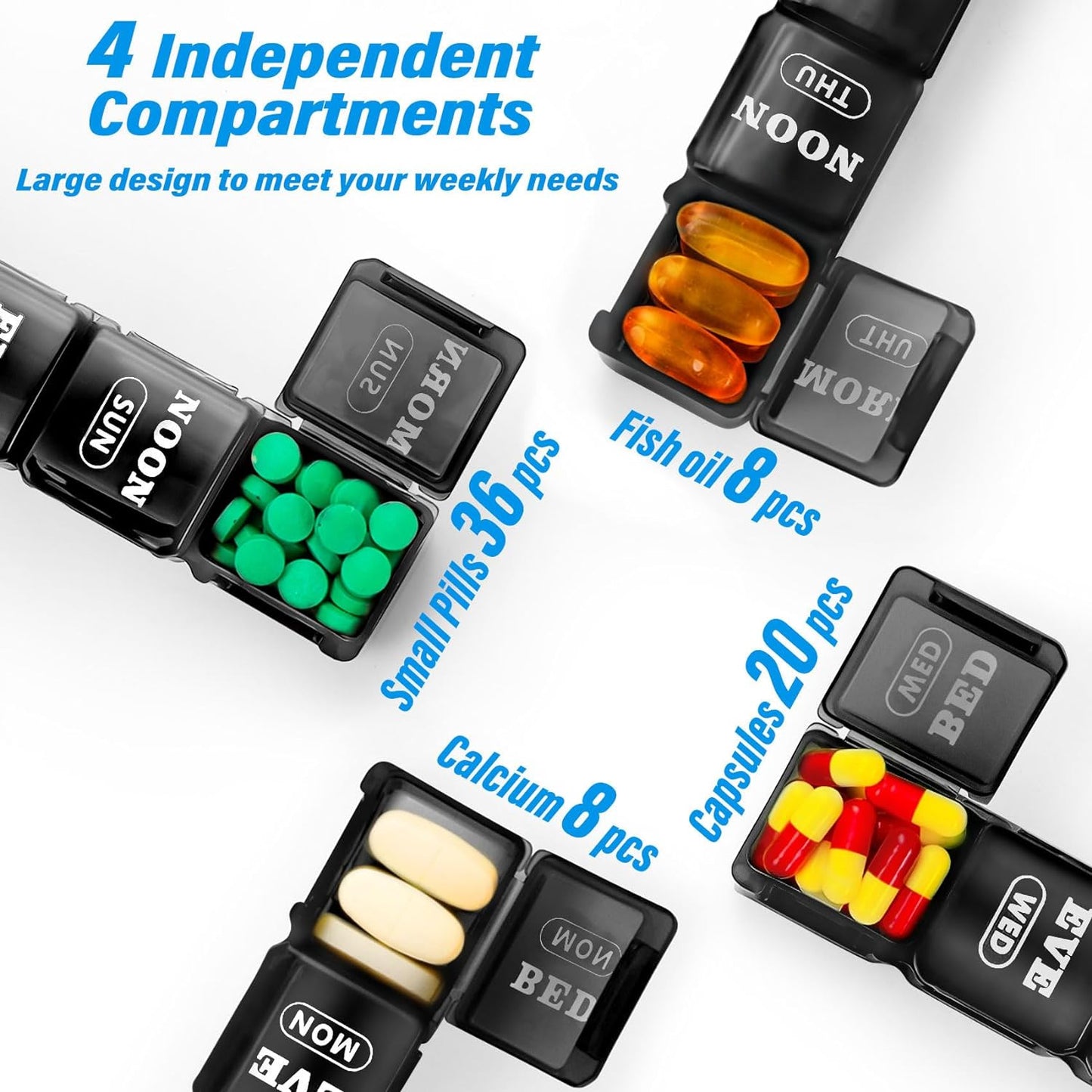 Large Weekly Pill Box Organiser – 7 Day, 28 Compartments, Transparent