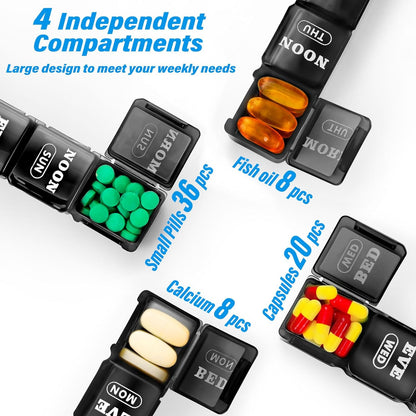 Large Weekly Pill Box Organiser – 7 Day, 28 Compartments, Transparent