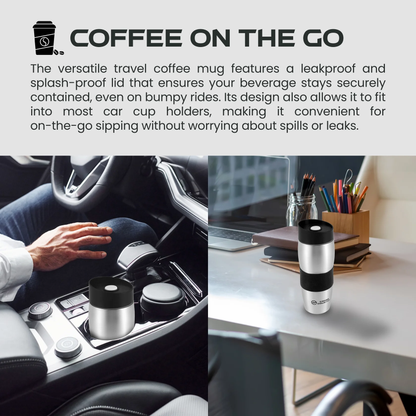 Cross Country 380ml Stainless Steel Travel Coffee Mug – Leakproof, Insulated Cup for Hot & Cold Drinks, Commuter Cup