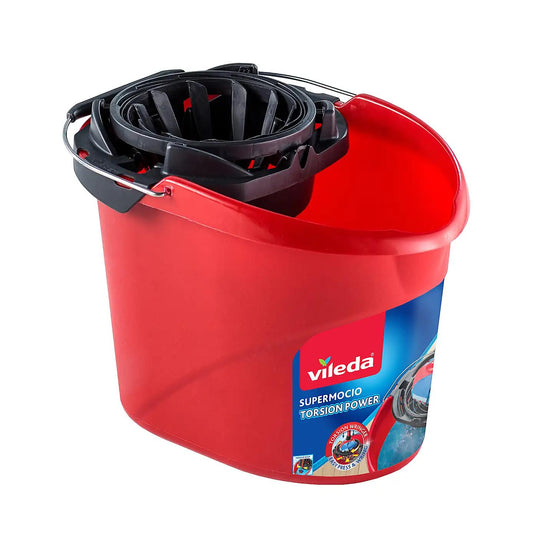 SuperMocio Mop Bucket with Torsion Wringer – Heavy Duty, Red & Black