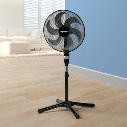 16” High Velocity Pedestal Fan – 3 Speeds, Adjustable Height, Black
