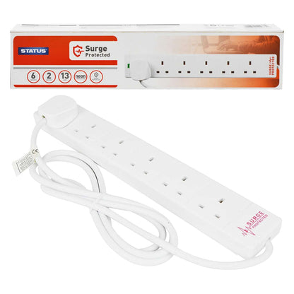 6-Way Extension Lead with Surge Protection – 2m Cable