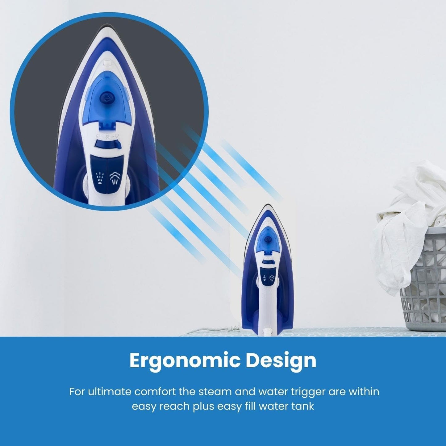 Steam Iron - 2200W, Non-Stick Ceramic Soleplate, Powerful Steam