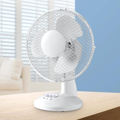 9” Oscillating Desk Fan – Compact 3 Speed Adjustable, White
