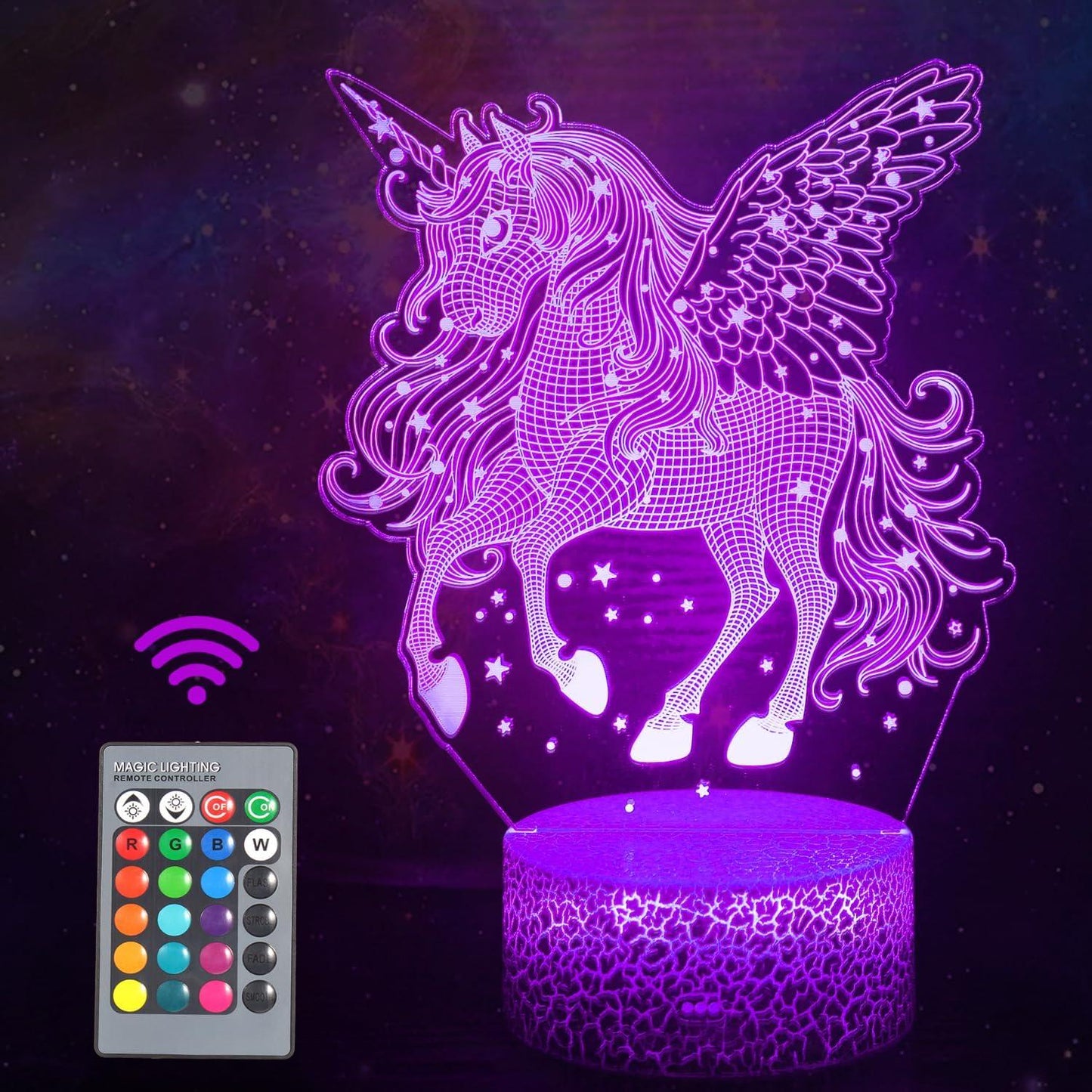 3D Unicorn LED Night Light – Remote & Touch Control, 16-Color Changing