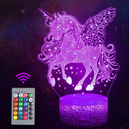 3D Unicorn LED Night Light – Remote & Touch Control, 16-Color Changing
