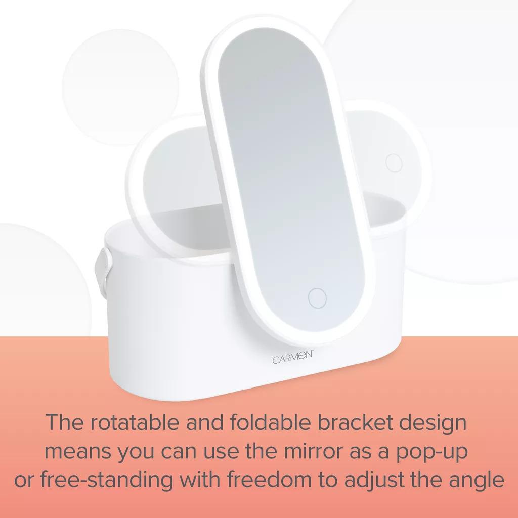 Portable LED Cosmetic Storage Case – Mirror, Dimming, USB Rechargeable