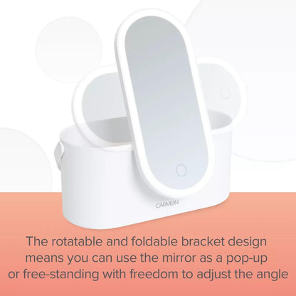 Portable LED Cosmetic Storage Case – Mirror, Dimming, USB Rechargeable