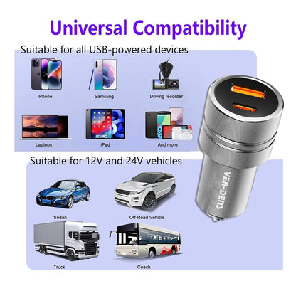 Dual-Port Car Charger – USB-C PD 30W + USB-A 18W, Fast & Safe