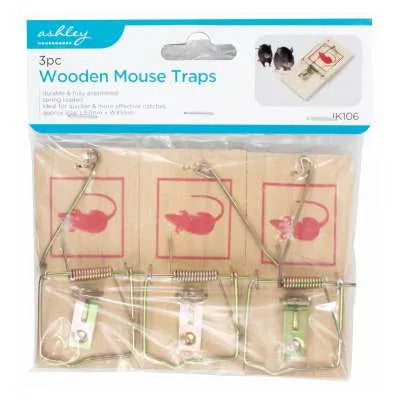 Ashley 3-Piece Wooden Mouse Traps, Eco-Friendly Rodent Control, Reusable Mice Catching Device