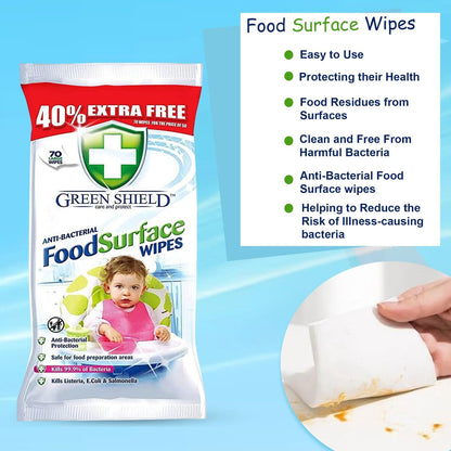 Food Surface Wipes – 70 Pack, Antibacterial & Kitchen Safe
