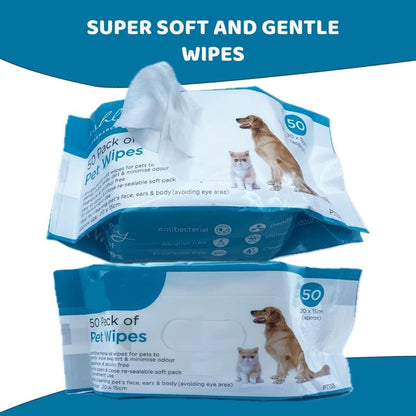 Pet Wipes – Gentle Grooming & Hygiene, 50 Pack for Dogs & Cats
