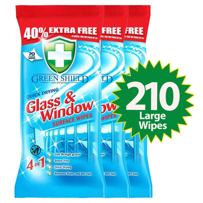 Quick Drying Glass & Window Wipes – 70 Pack, Streak-Free Surface Cleaning