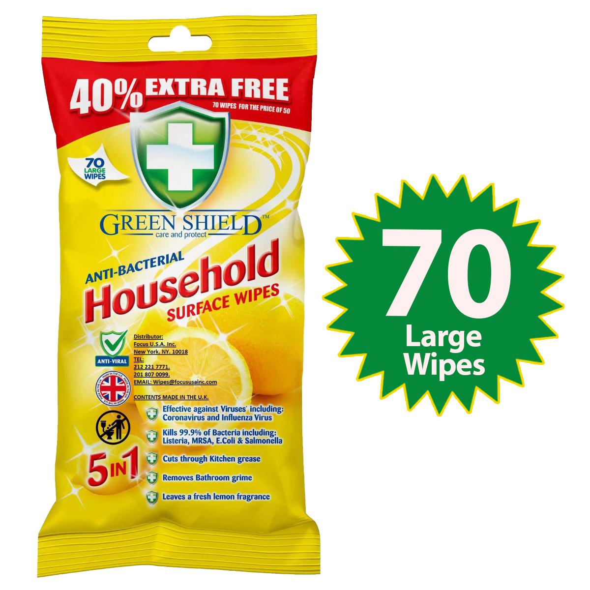 Anti-Bacterial Household Surface Wipes – 70 Pack, Grease & Stain Removal