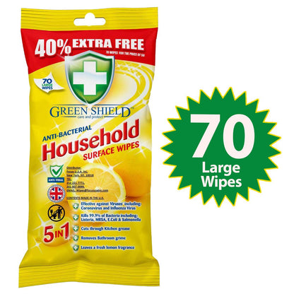 Anti-Bacterial Household Surface Wipes – 70 Pack, Grease & Stain Removal