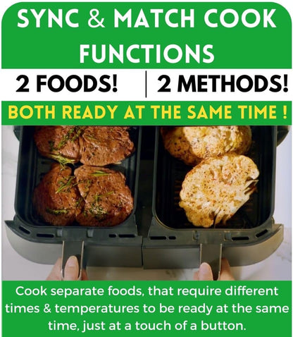 7L Dual Basket Air Fryer – 2400W, 10 Presets, Smart Sync Finish