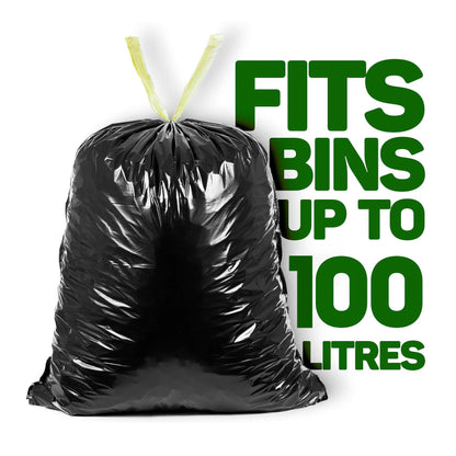Tidyz 10 x 100L Refuse Sacks Medium Strength and Extra Strong with Drawstring Closure Bin Bags