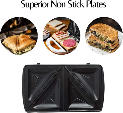 2-Slice Sandwich & Toastie Maker – 750 W, Non-Stick Plates, Cool-Touch Handle