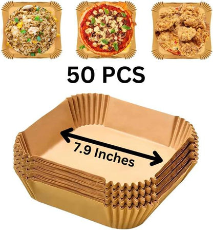Air Fryer Disposable Liners – 50pcs Non-Stick Parchment Paper, Oil-Proof 7.9”