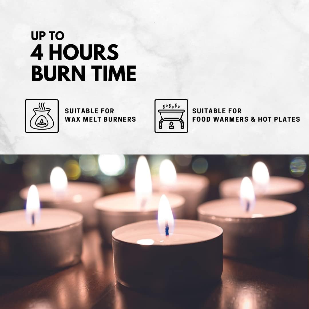 50 Tealight Candles – 4 Hour Burn, Smokeless, Long Lasting