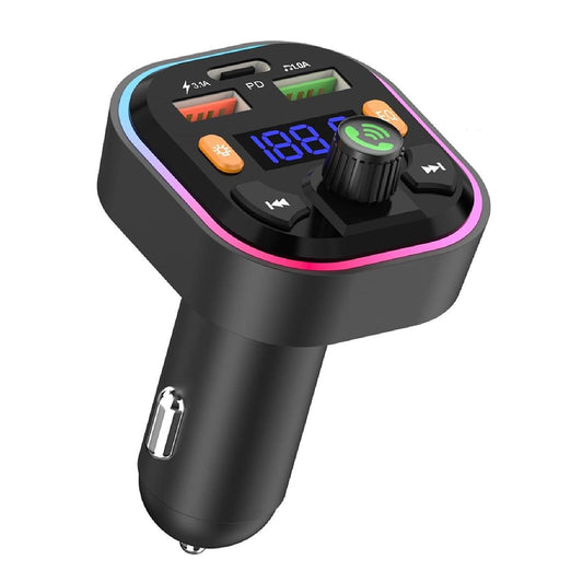 Bluetooth 5.0 FM Car Adaptor – Fast USB Charging, Hands-Free Calls, RGB Lights
