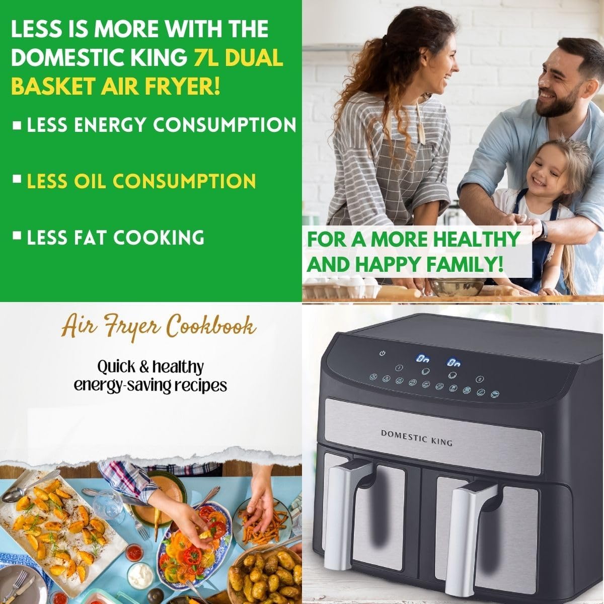 7L Dual Basket Air Fryer – 2400W, 10 Presets, Smart Sync Finish