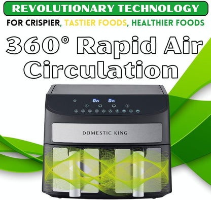 7L Dual Basket Air Fryer – 2400W, 10 Presets, Smart Sync Finish
